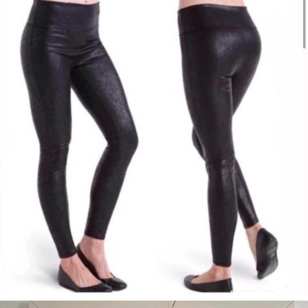 Assets Red Hot Label Black Faux Leather Like Shimmery Leggings Size Medium